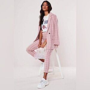 Missguided Pink Plaid Cigarette Pants Size 6 NWOT Cropped Straight Leg